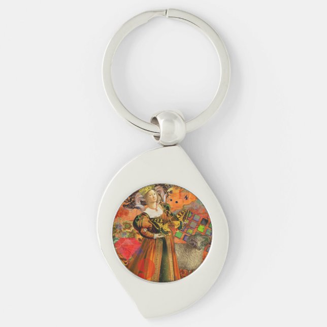 Chaveiro Mulher de Laranja de Áries: Colagem de Arte Antiga (Frente)