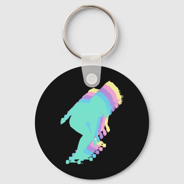 Chaveiro Mulher de Longboard Fazendo Skate Longboarder  (Frente)