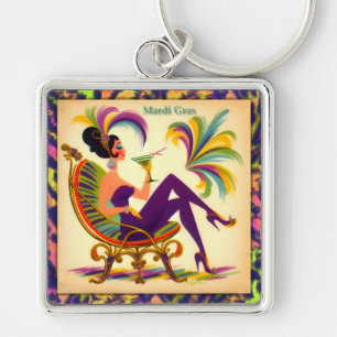 Chaveiro Mulher de Martini Retro Meados do Século Mardi Gra