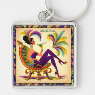 Chaveiro Mulher do Mardi Gras de Meados do Século com um Ma