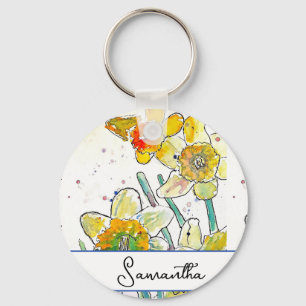 Chaveiro Mulher-Flor Amarela Nome Toque-Chave