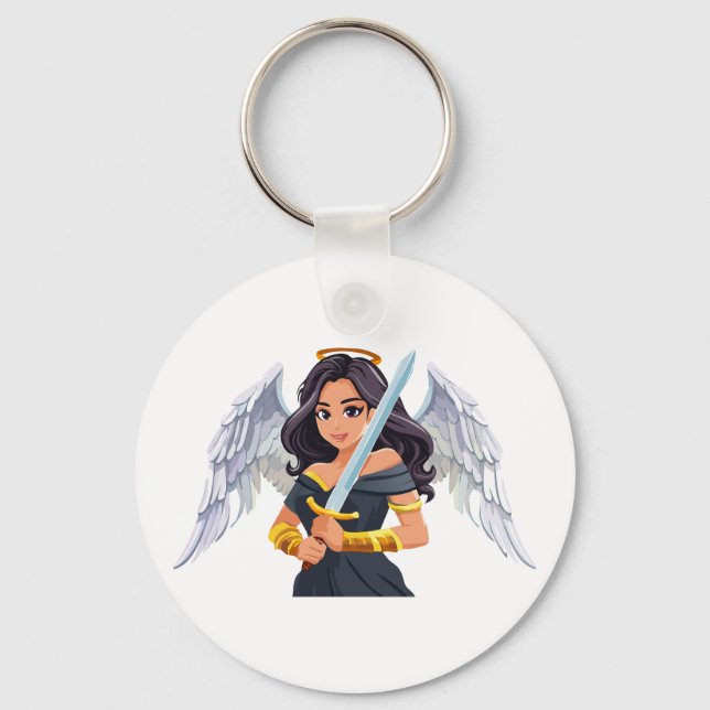 Chaveiro Mulher fofa Anjo com asas abertas e espada (Frente)