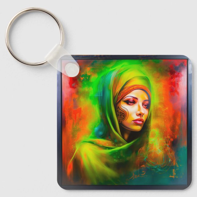 Chaveiro Mulher mística em cores neonárias (Frente)