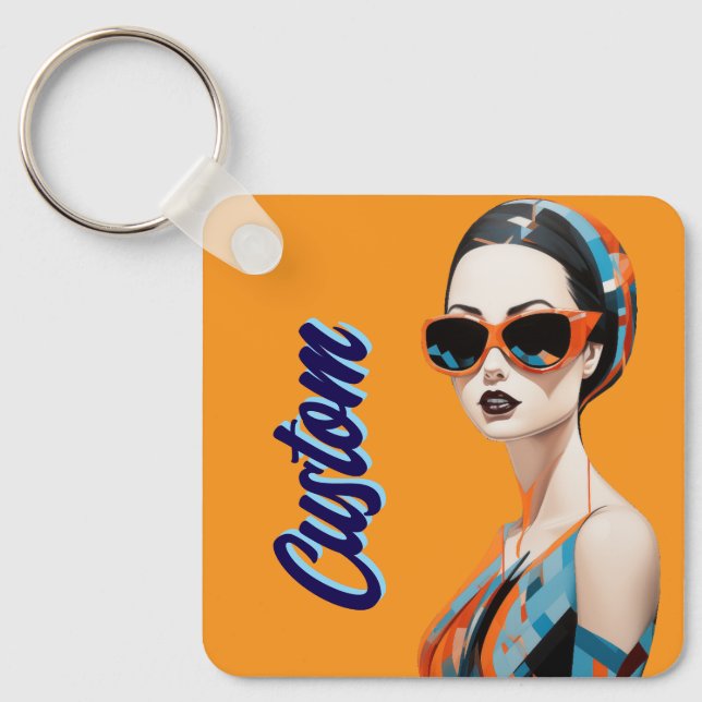 Chaveiro Mulher moderna Chic, elegância geométrica (Frente)