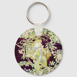 Chaveiro Mulher Mucha com Daisy, Vintage Art Nouveau