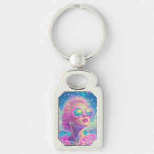 Chaveiro Mulher Neon Glamorosa com Óculos Espumantes