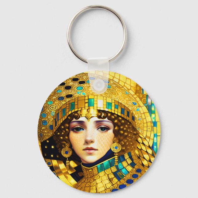 Chaveiro Mulher Vestida com Toucado Dourado (Frente)