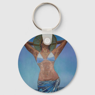 Chaveiro Mulher Vestindo Chapéu E Sarong Gozando Do Verão