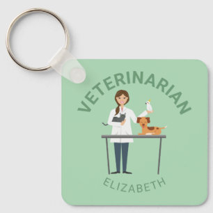 Chaveiro Mulher Veterinária Com Animais & Seu Próprio Nome