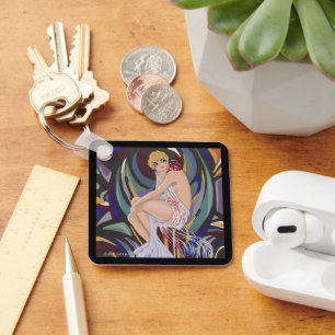 Chaveiro Mulher Vintage Art Déco com Cortinas por S. Chompr