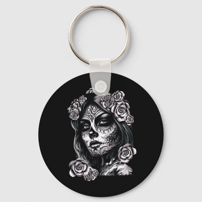 Chaveiro Mulheres de Crânio de Açúcar De Los Muertos La Cat (Frente)