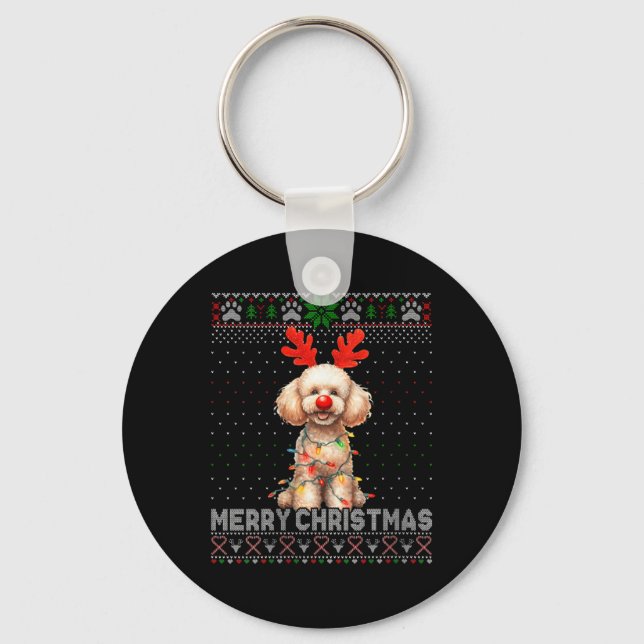Chaveiro Mulheres Feliz Cachorro De Poodle De Natal Em Xmas (Frente)
