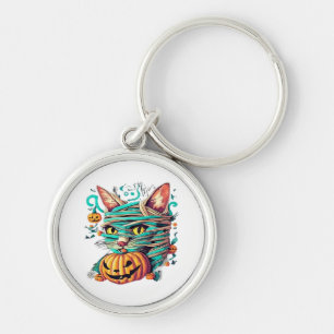 Chaveiro Múmia Divertida de Gato no Halloween