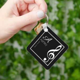 Chaveiro Music Black Keychain Stylishly Monogrammed