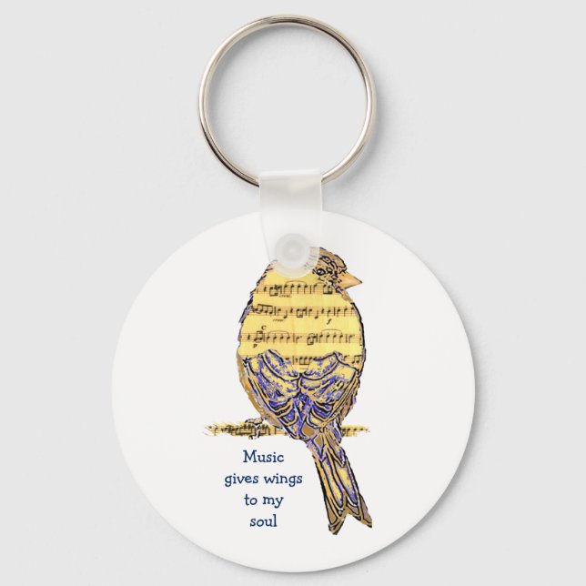 Chaveiro Música dá a minha alma asas Música Nota Pássaro (Frente)
