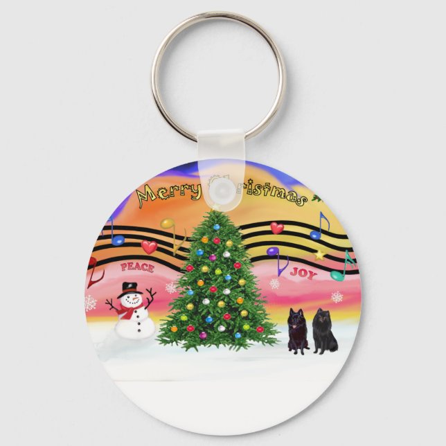 Chaveiro Música de Natal 2 - Schipperke (dois) (Frente)