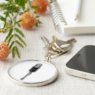 Chaveiro Música Vintage, Microfone Retro Antiquado