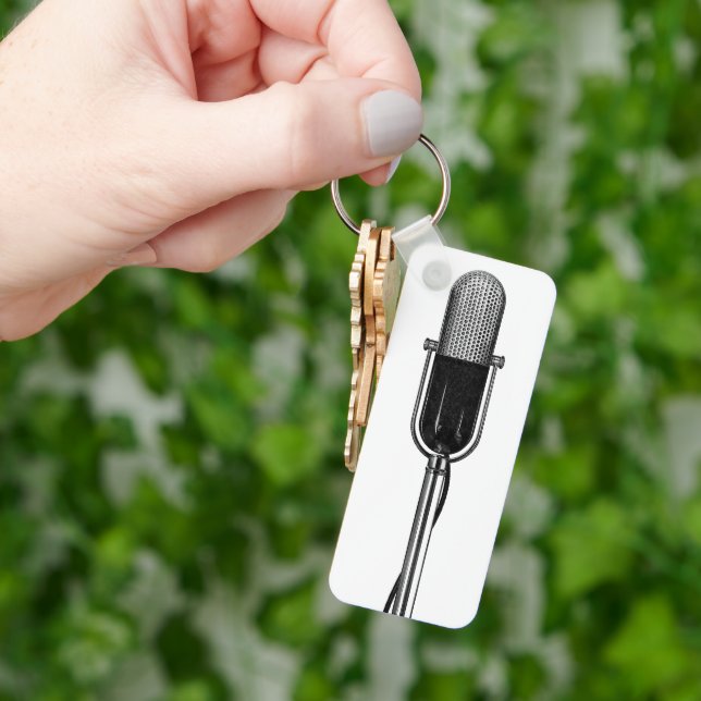 Chaveiro Música Vintage, Microfone Retro Antiquado (Mão)