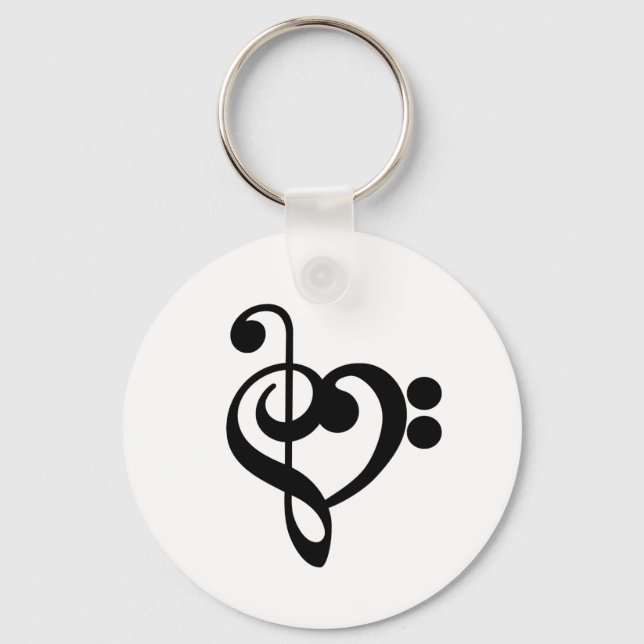 Chaveiro Musical Music Heart - Treble Bass Clef (Frente)