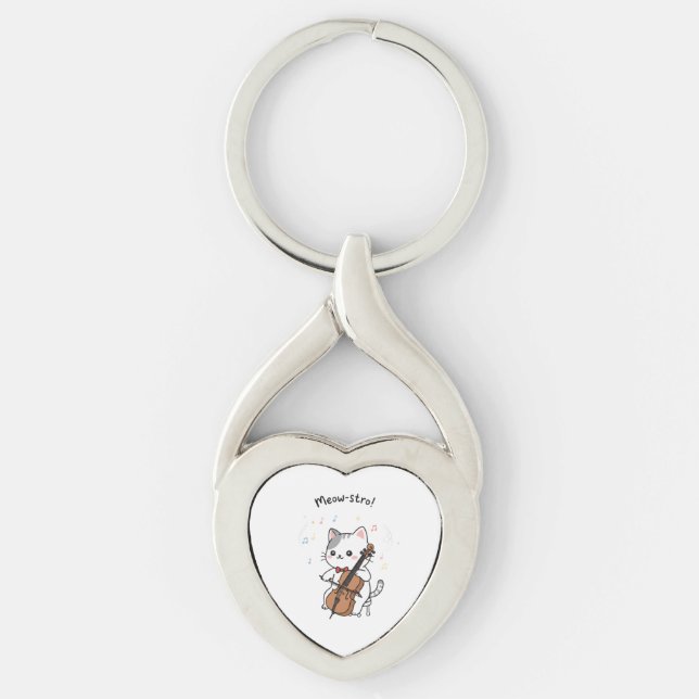 Chaveiro Músico de Violoncelo Fofo Gato  (Frente)
