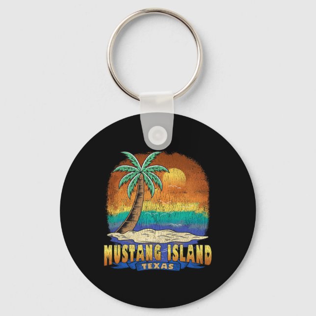Chaveiro Mustang Island Texas Vintage angustiou Souvenir (Frente)
