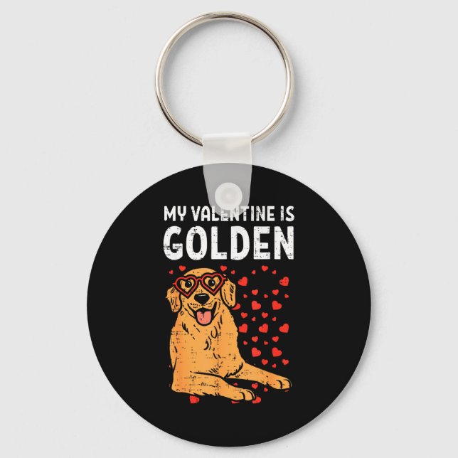 Chaveiro My Valentine Is Golden Retriever Valentines Day Pe (Frente)