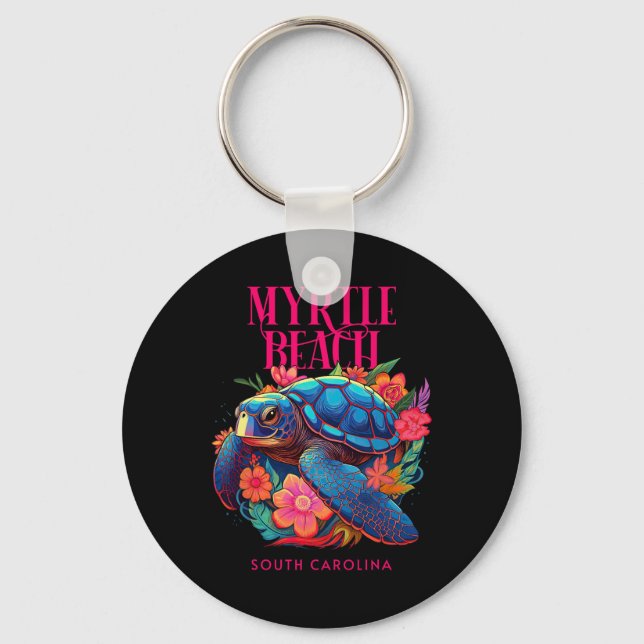 Chaveiro Myrtle Beach South Carolina Floral Beach Turtle So (Frente)
