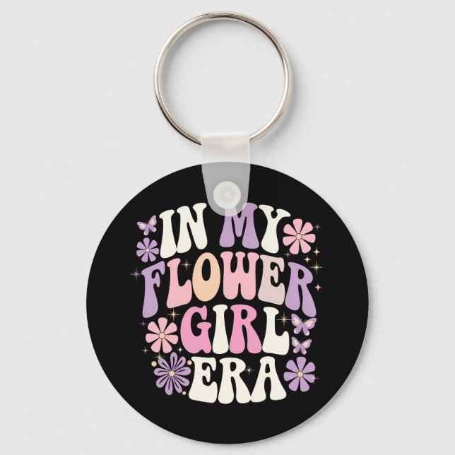 Chaveiro Na Minha Era de Menina de Flores Retro Groovy Flor (Frente)