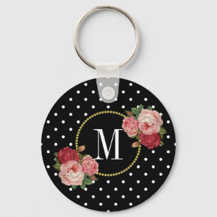 Chaveiro Na moda Black Vintage - Bolinhas Floral Monograma