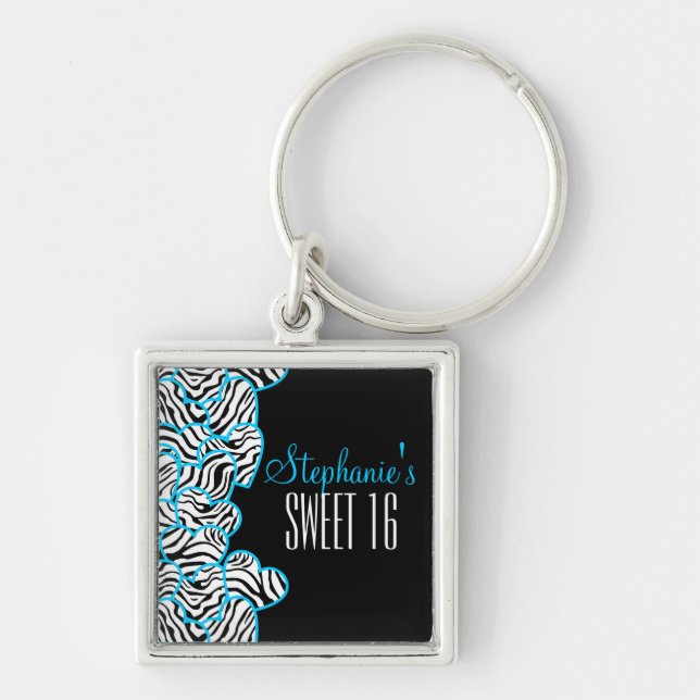 Chaveiro Na moda Blue Sweet 16 Zebra Design (Frente)