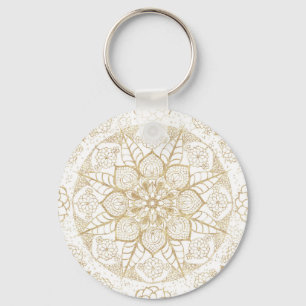Chaveiro Na moda Boho White Dourado Mandala Floral