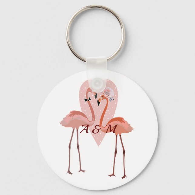 Chaveiro Na moda de Flamingo rosa, amor doce (Frente)