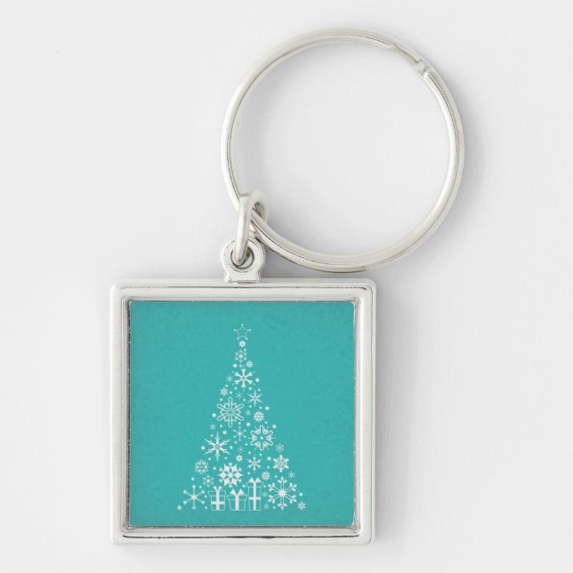 Chaveiro Na moda elegante, branca e teal, árvore de Natal (Frente)