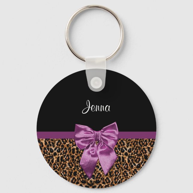 Chaveiro Na moda Leopard Imprima Arco e nome roxo elegantes (Frente)