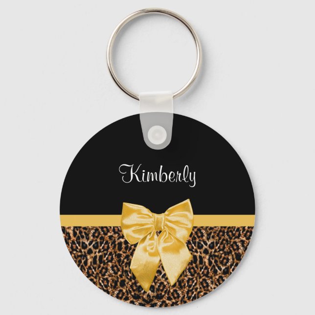 Chaveiro Na moda Leopard Print Elegante Yellow Arco e nome (Frente)