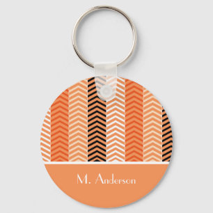 Chaveiro Na moda Modern Orange Chevron Strips Com Nome