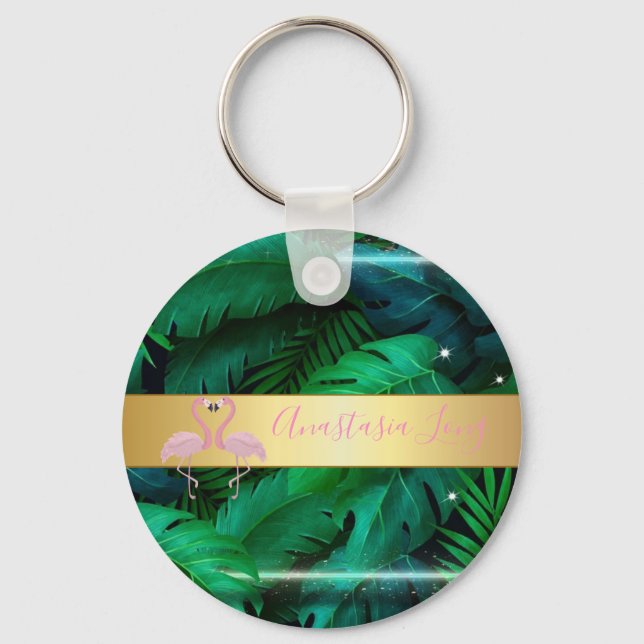 Chaveiro Na moda moderno,Folhas Tropicais de Palma,Rosa (Frente)