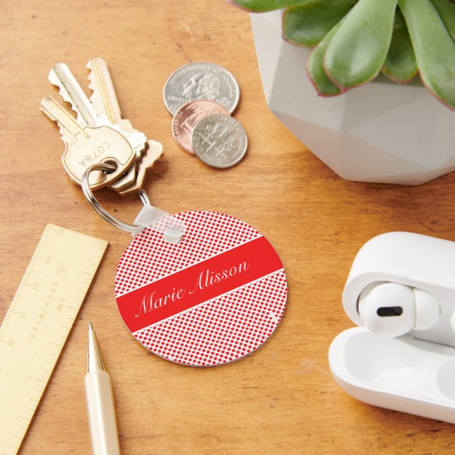Chaveiro Na moda monograma de Bolinhas vermelhas branco (Mesa)
