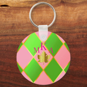 Chaveiro Na moda Monograma Rosa e Estilo Verde