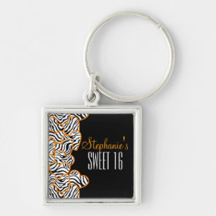 Chaveiro Na moda Orange Sweet 16 Zebra Heart Design