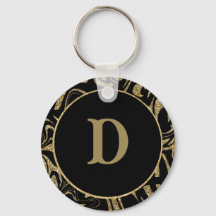 Chaveiro na moda preto e brilhante Dourado monograma