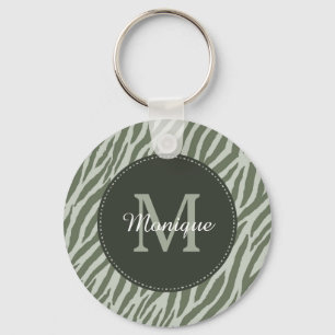 Chaveiro Na moda Sage Green Zebra Monograma e Nome para Imp