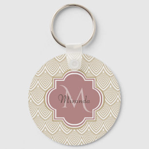 Chaveiro Na moda Tan Scallops Nome do Monograma Mauve