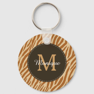 Chaveiro Na moda Tawny Brown Zebra Print Monograma e Nome