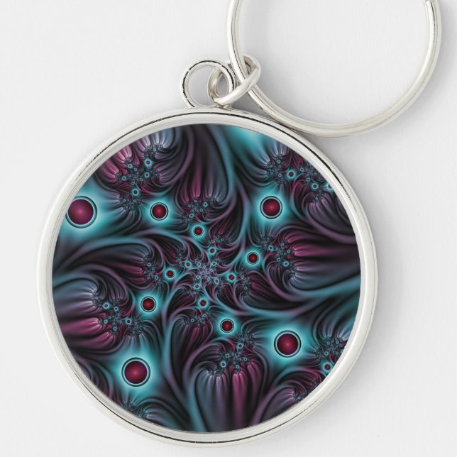 Chaveiro Na Profundidade da Arte Fractal Abstrato Azul Cor- (Frente)