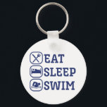 Chaveiro Nadação Engraçada Comer Natação do Sono<br><div class="desc">Coma Natação do sono. Engraçado nadar canta design para aqueles que adoram passear na piscina e natação num dia quente de verão. Legal e incrível mercadoria atlética para atleta de natação. Perfeito para segundos graus ou esportes universitários. Simples design de texto com ícone mínimo de natação para aqueles que amam...</div>