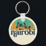 Chaveiro Nairobi Kenya City Skyline Retro Cityscape Art<br><div class="desc">Design com lindas linhas do horizonte, atração turística e arte de paisagem urbana, arranha-céu Legal e ilustração da silhueta de construção para turistas e viajantes. Perfeito como lembrança para trazer de volta para casa quando viaja pelo mundo. Guarde a memória do seu viagem e as suas férias com a família...</div>