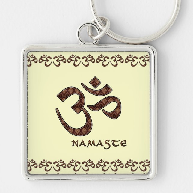 Chaveiro Namaste com símbolo Brown do OM e creme (Frente)