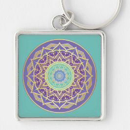 Chaveiro Namaste Purgo Indigo Dourado Turquesa Mandala Boho