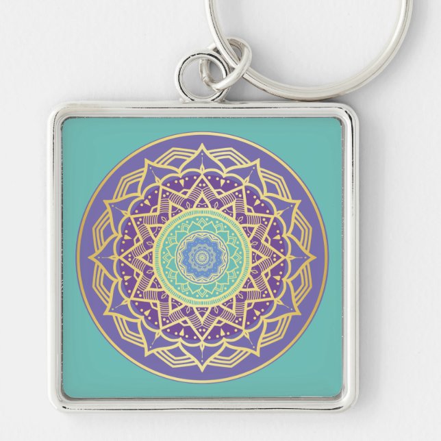 Chaveiro Namaste Purgo Indigo Dourado Turquesa Mandala Boho (Frente)